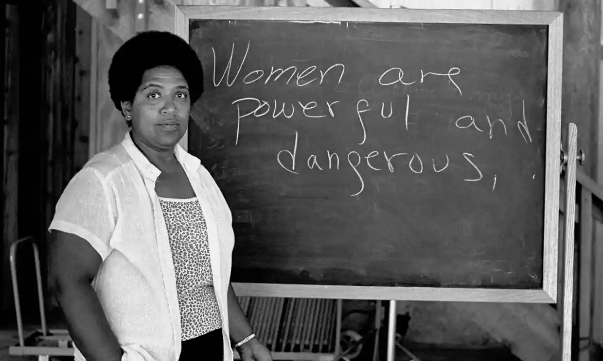 In black and white … Audre Lorde lectures at the Atlantic Center for the Arts in New Smyrna Beach, Florida, 1983. Photograph: Robert Alexander/Getty Images