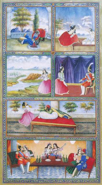 One Thousand and One Nights MS Volume 1 Watercolor on paper 18*32 cm Golestan Palace Museum, Tehran, MS no. 2240